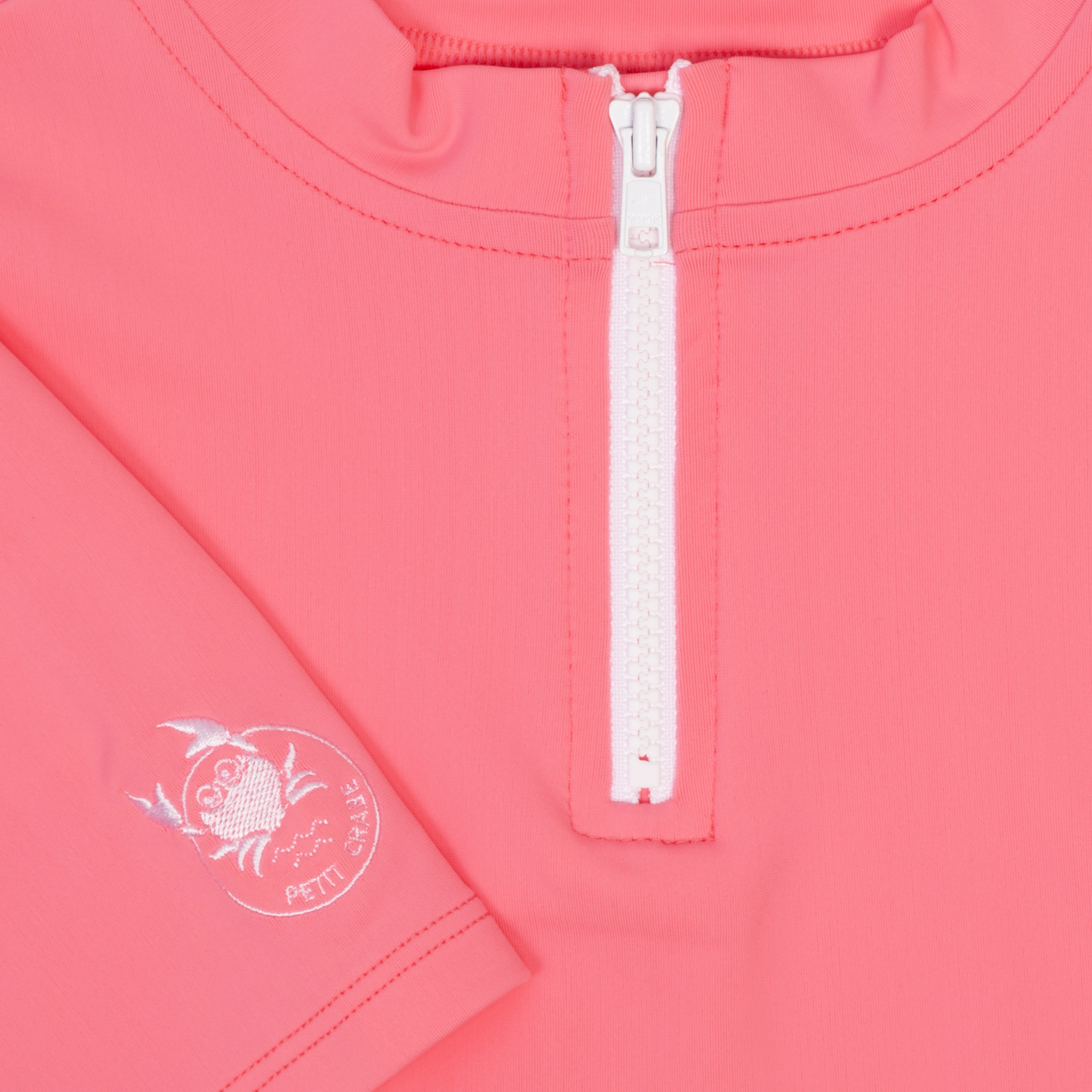 ◆SATUR◆ Ibiza ocean graphic mesh knit persimmon pink SA242 Max Half zip swim shirt S/S - watermelon - Petit Crabe